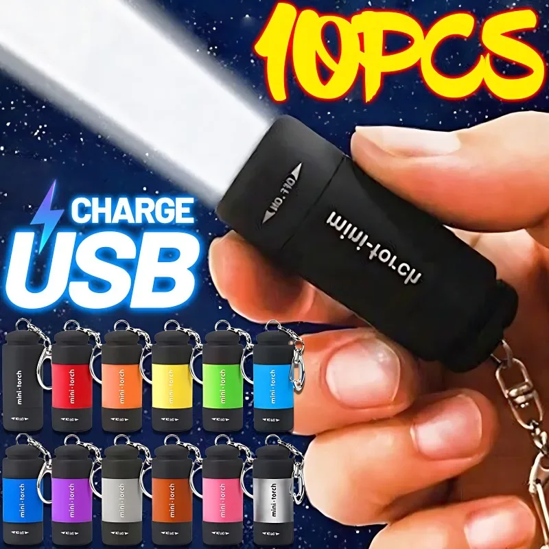 LED Mini Keychain Lights USB Rechargeable Waterproof Torch Light Portable Multifunctional Strong Flashlight For Outdoor Camping