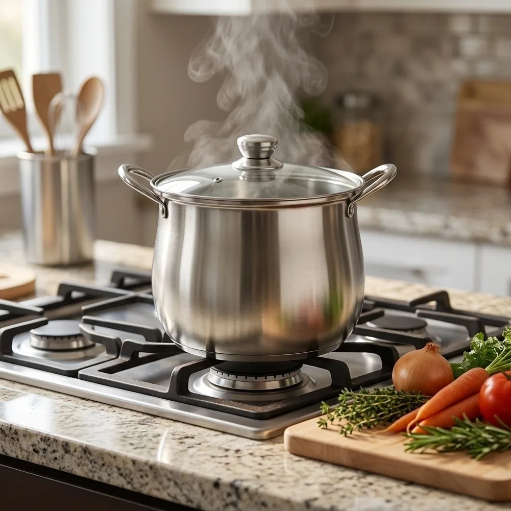 Stainless Steel Soup Pot 22cm Diameter 5.5L Capacity for Broths Stews and Slow Cooking Heavy Bottom Design for Even Heating