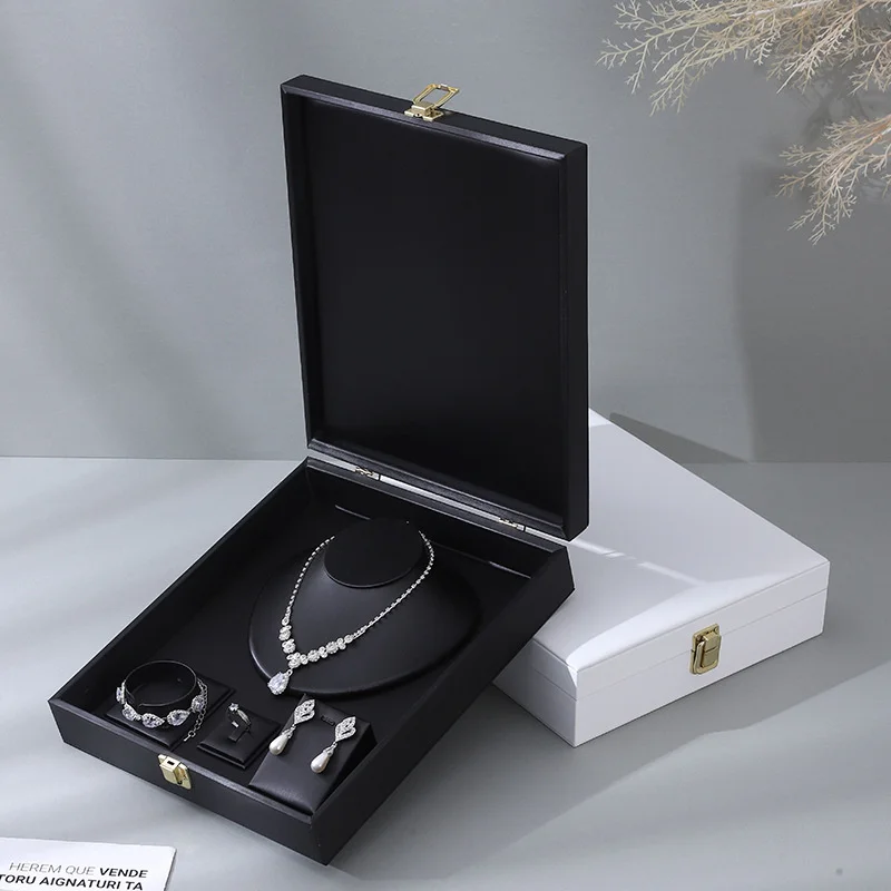 

premium PU Leather Jewelry storage Box Elegant Necklace Earrings Bracelet Ring Kit Display Tray Case for Stores display