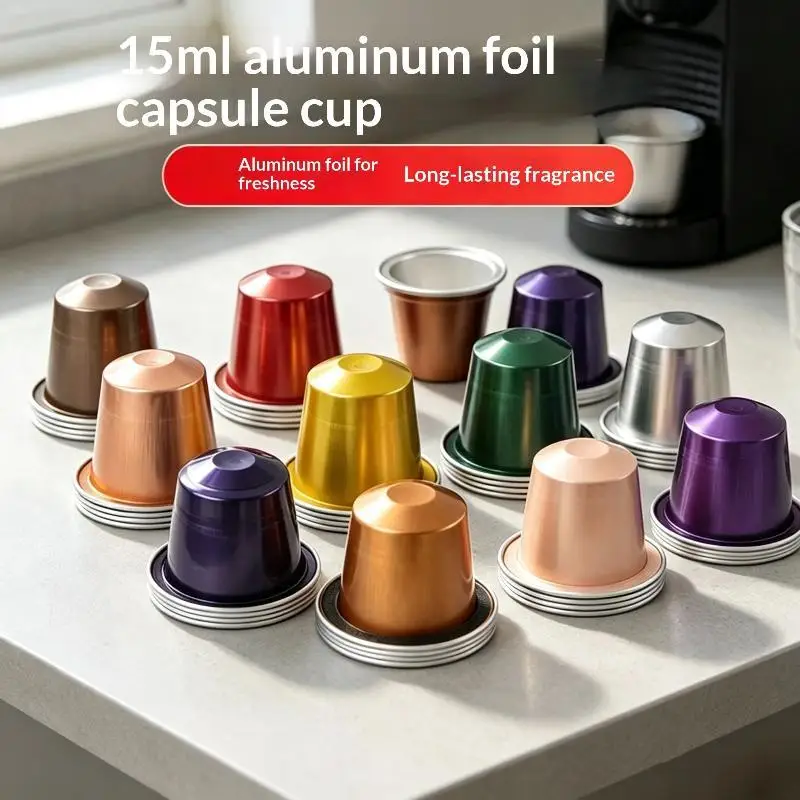 10Pcs 15ml Aluminum Foil Coffee Capsules Airtight Seal Long Lasting Freshness For Home Office Cafe Espresso Brewing