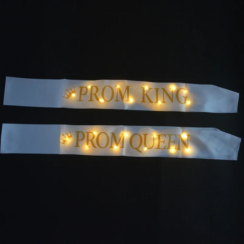 LED Glow Ribbons Sash para homens e mulheres, alça de ombro, letras douradas, baile, rei, rainha acessórios, presente para casamento de solteiro