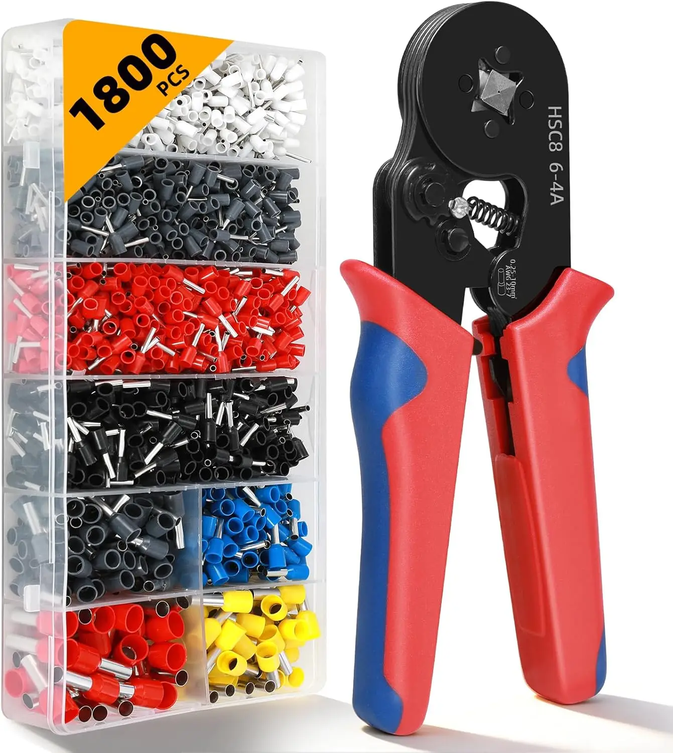 

Ferrule Crimping Tool Kit 1800PCS Wire Ferrules AWG 23-7 Self-Adjusting Ratchet Crimper Plier for Electrical Wiring Automotive