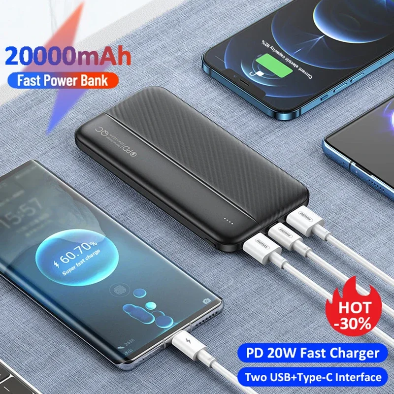 Ranwomen 20000mAh Portable Power Bank Super Fast Charging PowerBank External Large Battery Capacity For iPhone 15 Xiaomi Samsung