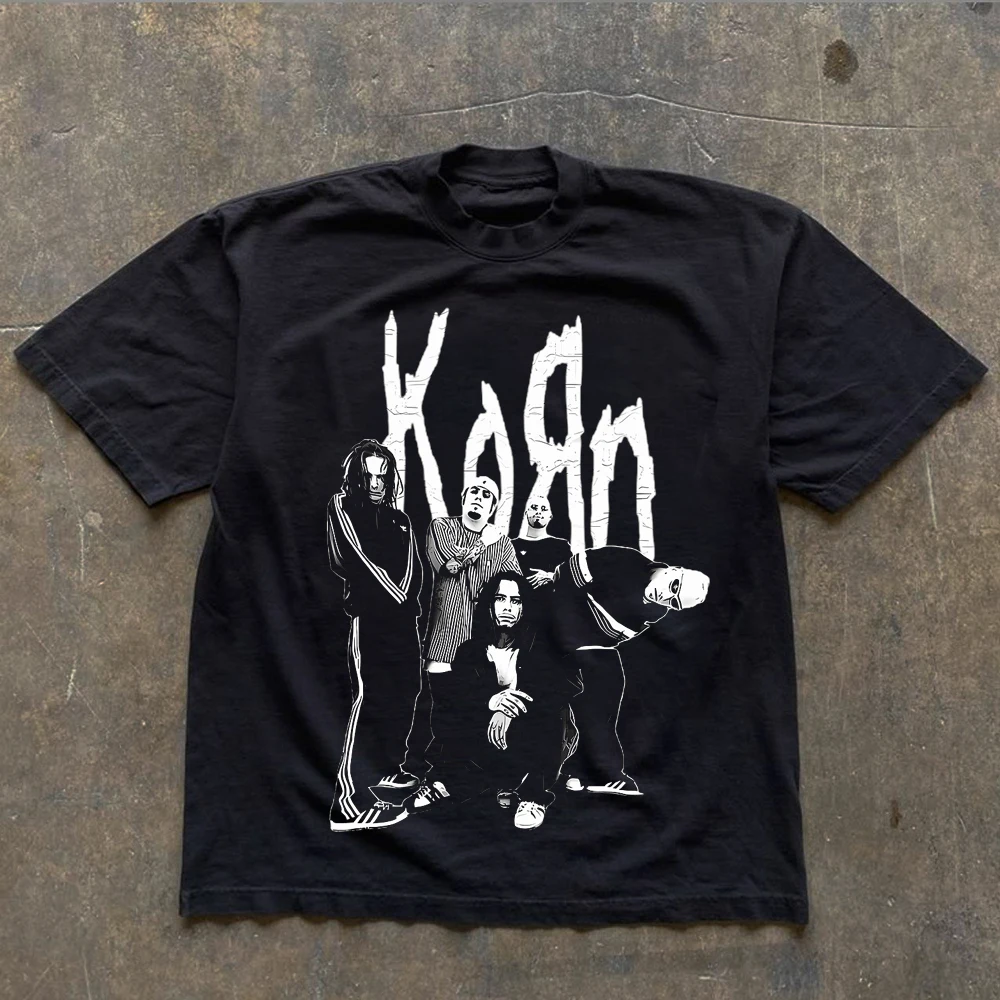 Korn Follow The Leader Cotton Printed T-Shirt Double-Sided Metal Band Tee Men's and Women's Oversize Couple Tee Harajuku Tops
