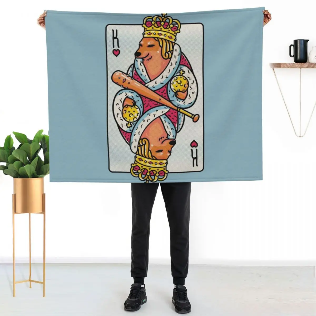 

Cheems - The King 2 King of Hearts Playing Card Shibe Shiba Inu Wacky and Uncharacteristic Cheemzilla Baseball Bat Throw Blanket