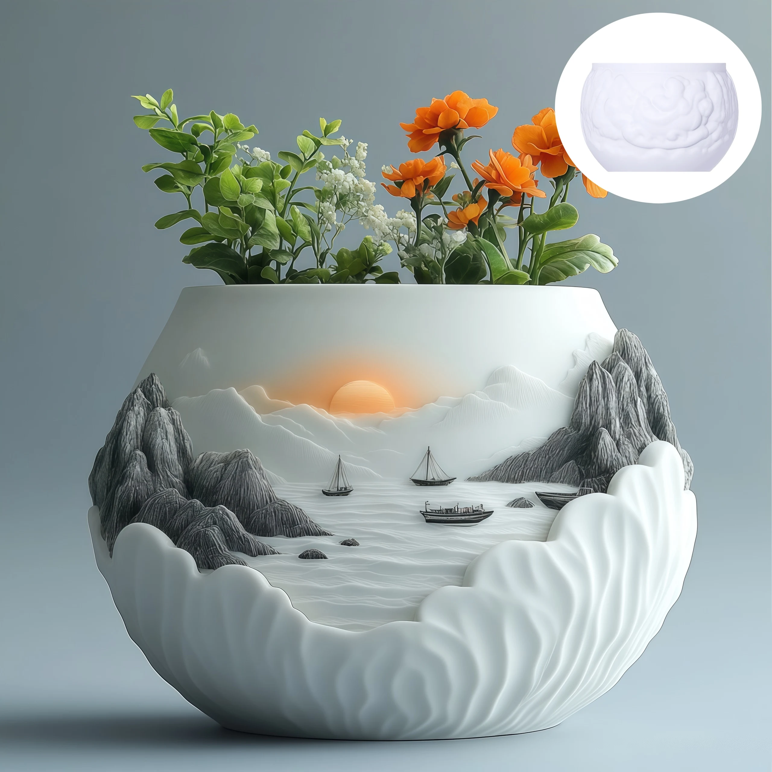 Sea Bay Canyon Relief Plante Succulente Pot De Fleur Résine Silicone Moule Plage De Montagne Sea Sunrise Soulagement Boîte De Rangement Moules De Gâtre