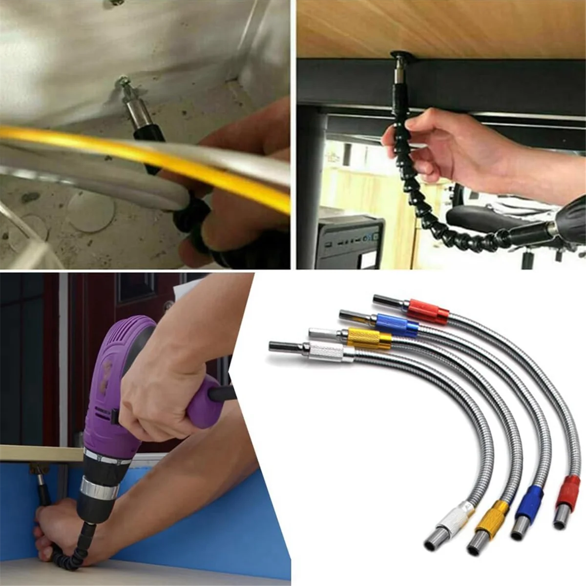 Hexagonal Metal Flex Universal Extension Bit Holder, Flexible Drill Bit Extension, (4 PCS, 4-Color)