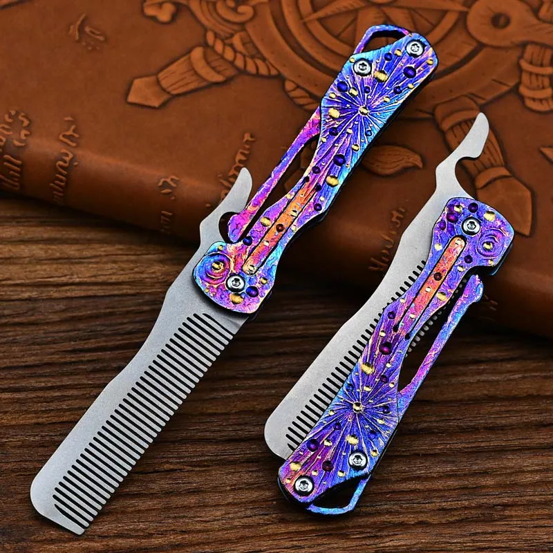 Outdoor Portable EDC Creative Starry Sky Titanium Alloy Folding Comb Camping Tool