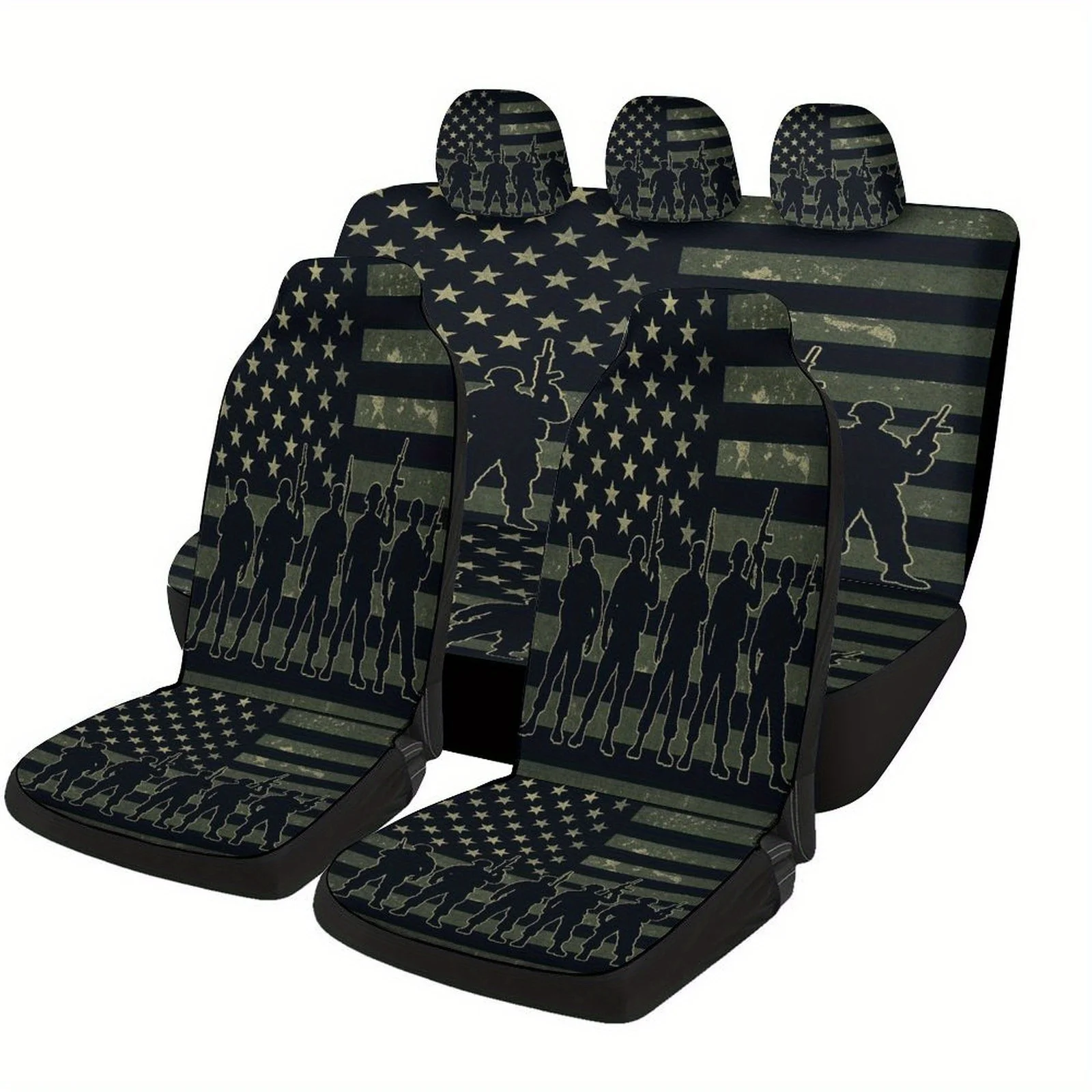 American Flag Soldiers Designed Car Seat Cover Set For Most Cars, High-quality Comfortable Car Seat Protector Covers Full Set, U
