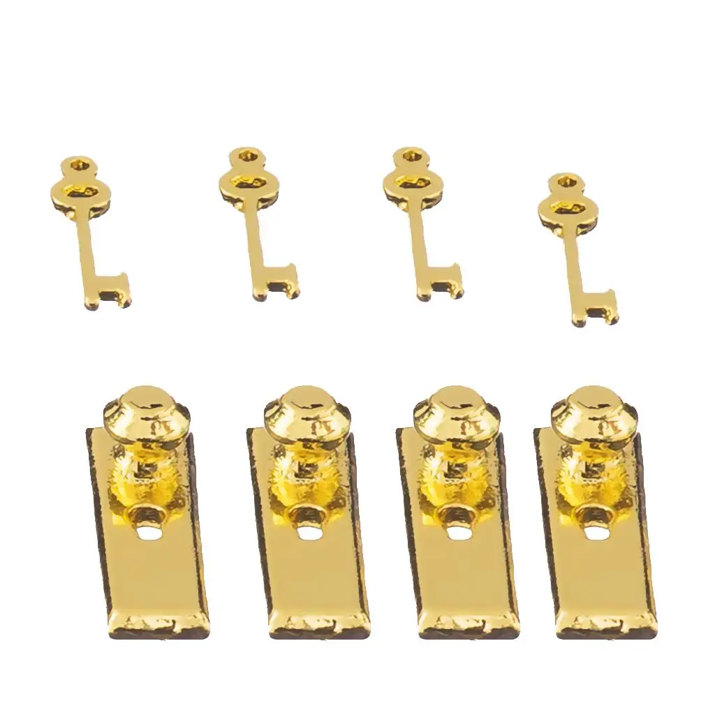 Set di 4 serrature per porte in miniatura per case delle bambole con chiavi 1:12