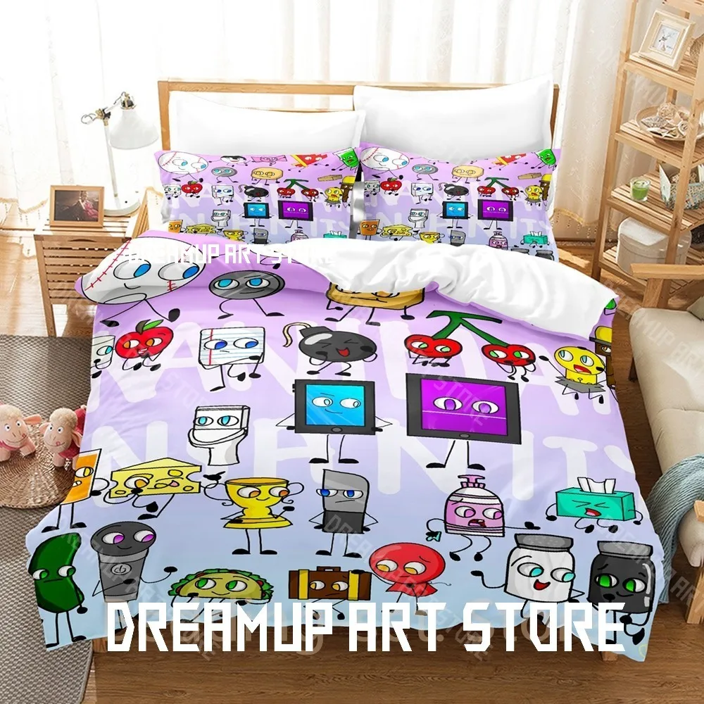 3D Printed BFDI Inanimate Insanity Bedding Set for Boys Girls Duvet Cover Pillowcase Twin Queen King Full Single Double Sizes