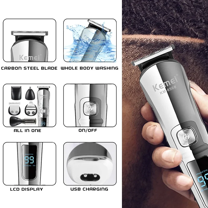 Kemei Professional Multifunction Beard Hair Trimmer Waterproof 6 In 1 Hair Clipper Electric Razor For Men Grooming Kit KM-8508 view 2