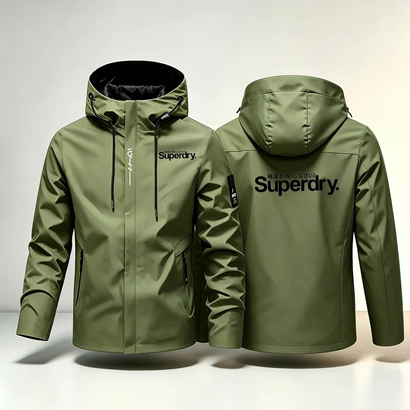 Neue wasserdichte Softshell-Jacke für Herren, Outdoor-Reißverschluss-Windjacke mit Kapuze, leichte Wander- und Campingjacke für Frühling und Herbst – Detail 2