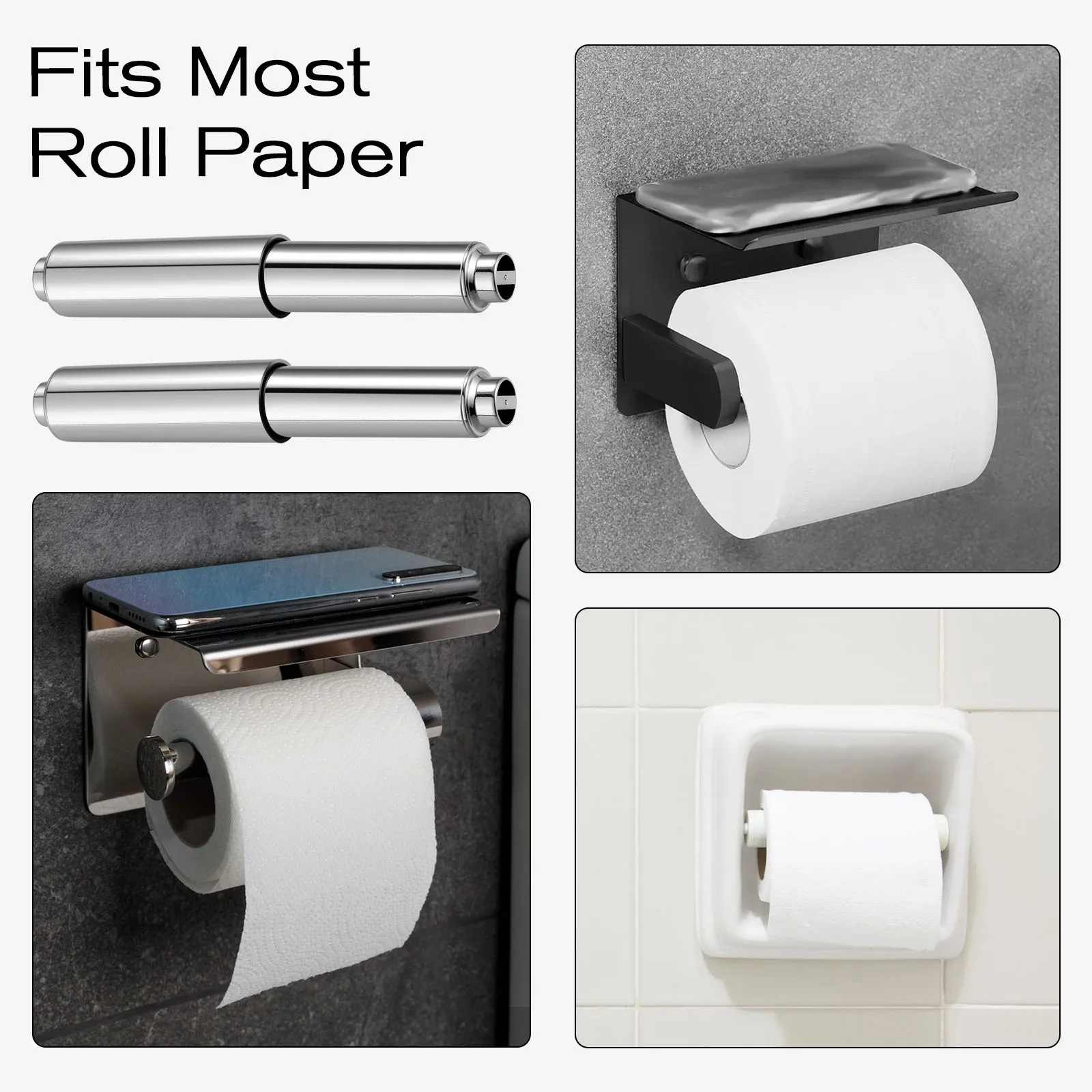

2pcs Toilet Holder Silver Tissue Toilet Paper Winder Roll Spring Rod Adjustable 110cm to 165cm Fits Rolls Bathroom Decor