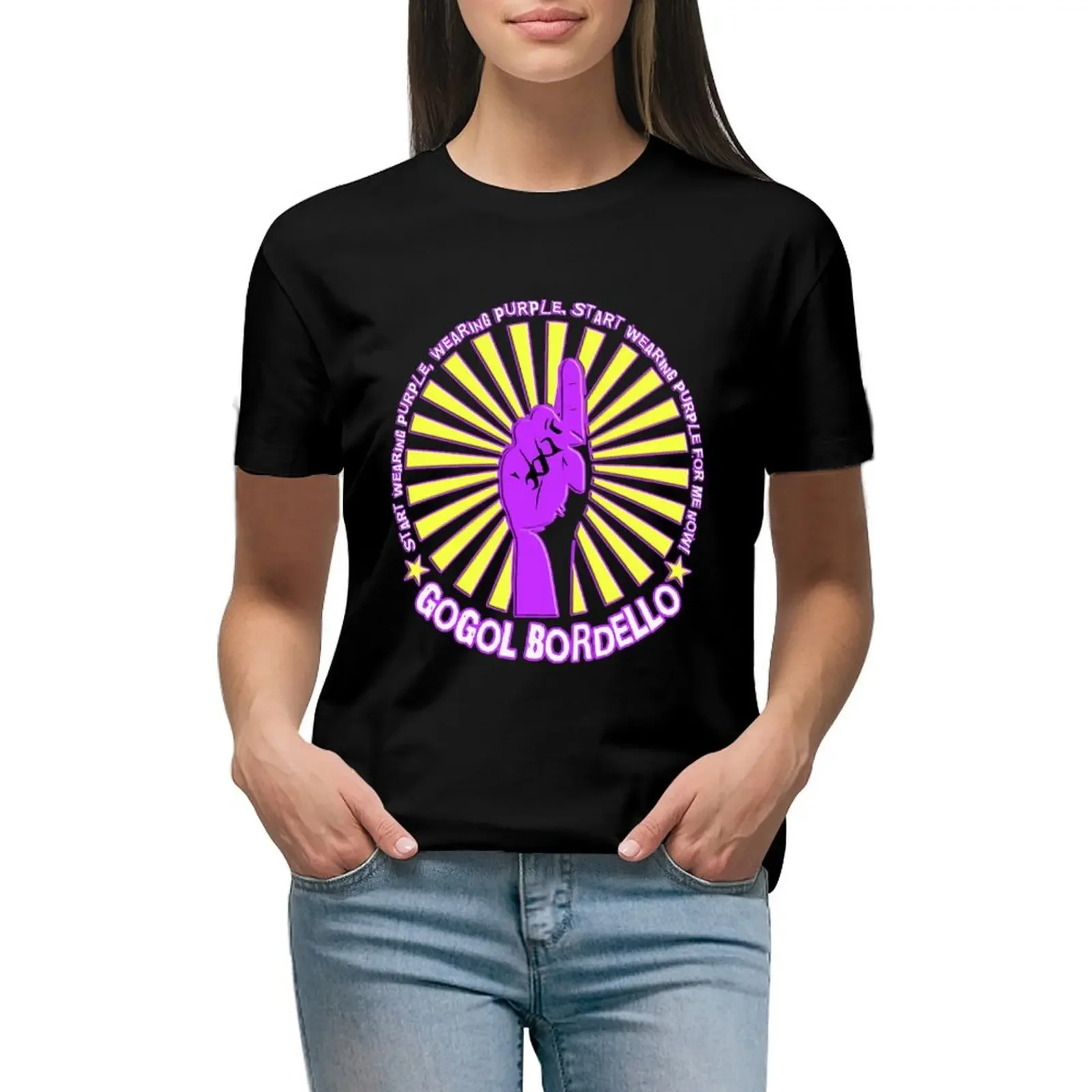 

Gogol Bordello - Start Wearing Purple T-Shirt customs animal prinfor summer top cropped t shirts for Women