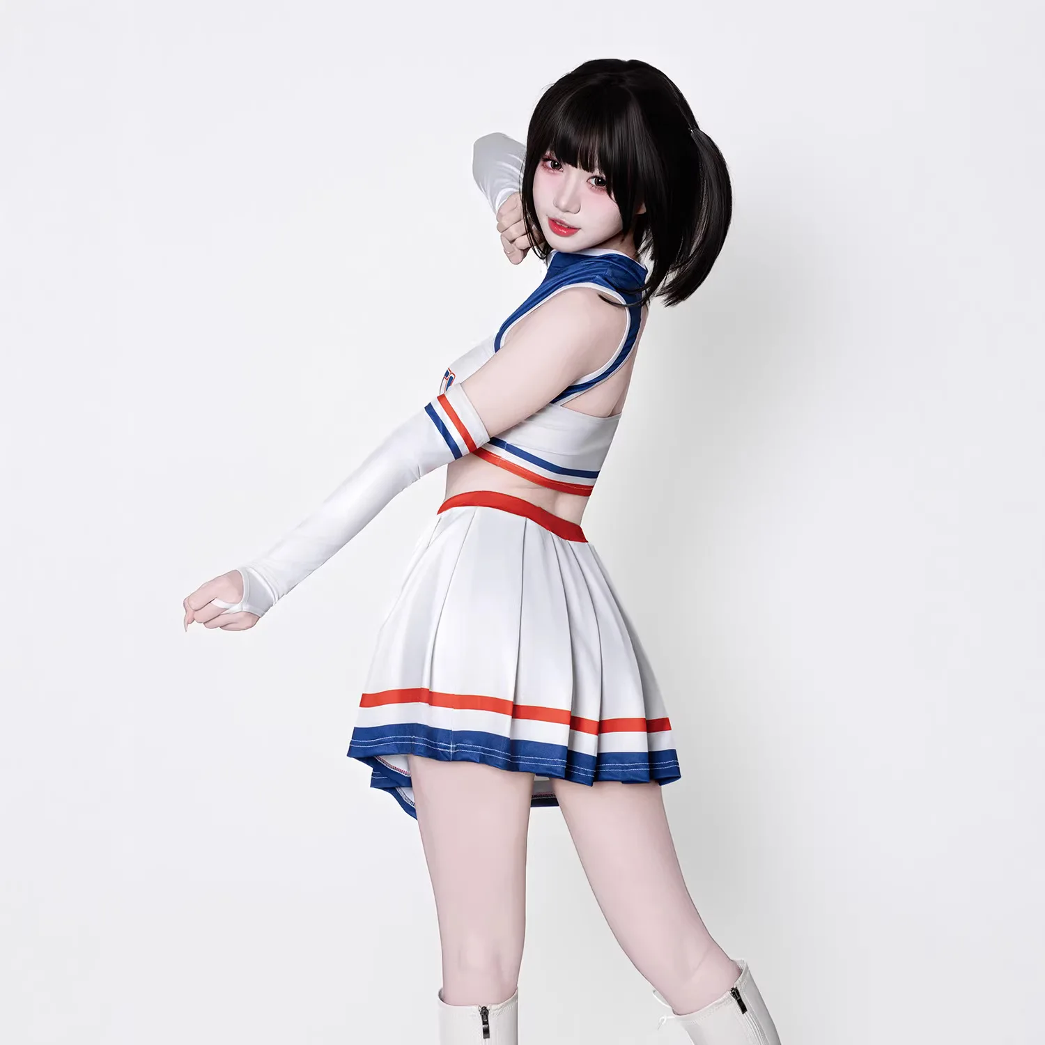 Adult Sleeveless Crop Top Pleated Mini Skirt Uniform Women Cheerleading Costume Sexy Cosplay Lingerie Dance Performance Outfit view 4