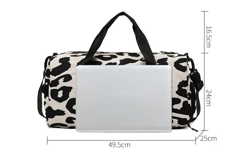 Bolsa de viaje portátil con gran capacidad para almacenamiento de separación seca y húmeda, equipaje de negocios con estampado de leopardo, bolsa de viaje de fitness