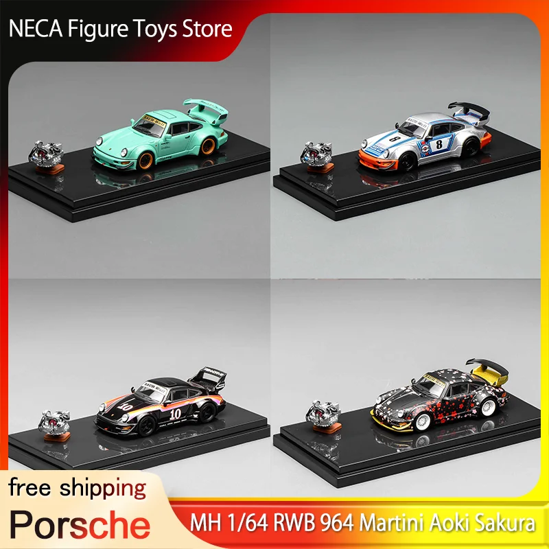 mh-ダイキャストモデルカー-1-64-スケール-rwb-964-マルティーニ-ナンバー-10-アオキ-チェリーブロッサム合金車両コレクター向けホビーディスプレイおもちゃ