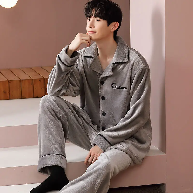 2024 New Sleepwear Men Winter Thickened Velvet Padded Coral Velvet Pajamas Sets Male Flannel Loose Large Size Homewear Warm Suit