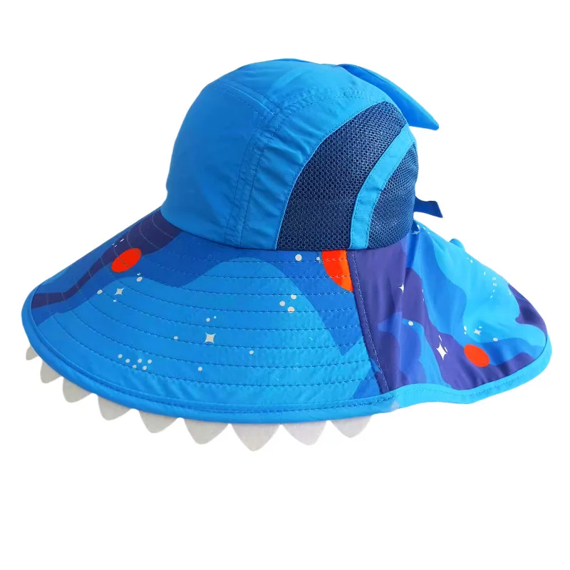 Chapeau de soleil avec rabat de cou pour enfants, bleu, avec sangle, accessoire de Protection solaire d'été pour la plage et l'extérieur