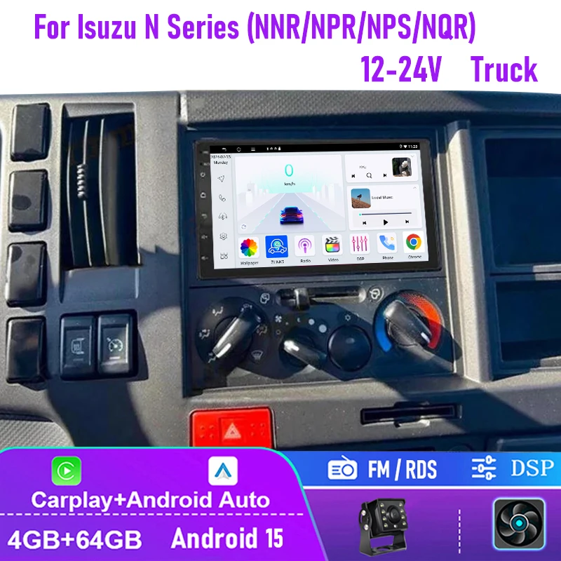 Radio de coche de 7 "4 + 64GB 12-24V para Isuzu N Series (NNR/NPR/NPS/NQR) camión 2009-2020 unidad principal inalámbrica Carplay GPS