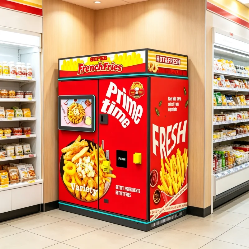 French Fries and Nuggets Vending Machine Commercial Grade Outdoor Autonomous Unit Fully Automatic Customized