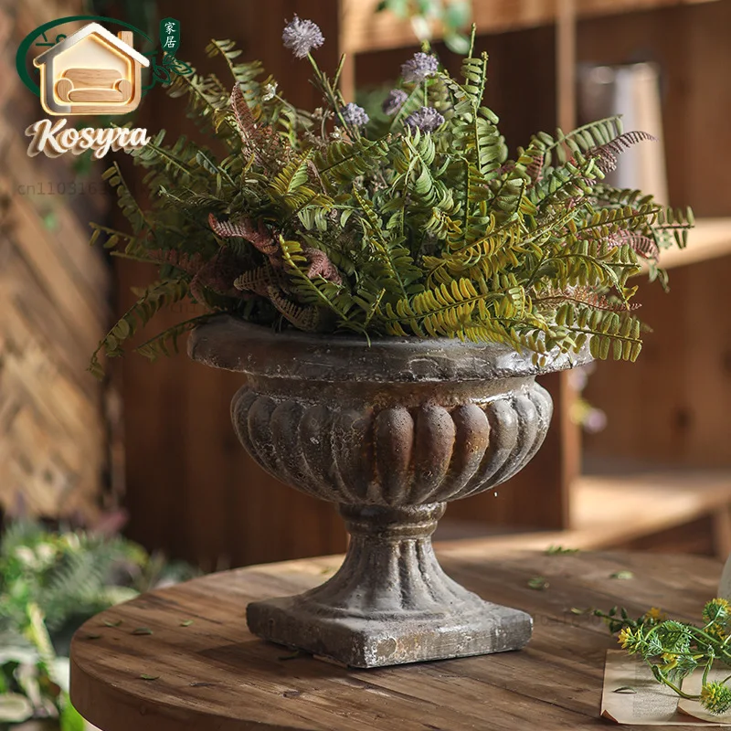 Retro flower pot ornament antique weathering age feeling desktop flower pot trophy modeling studio decoration