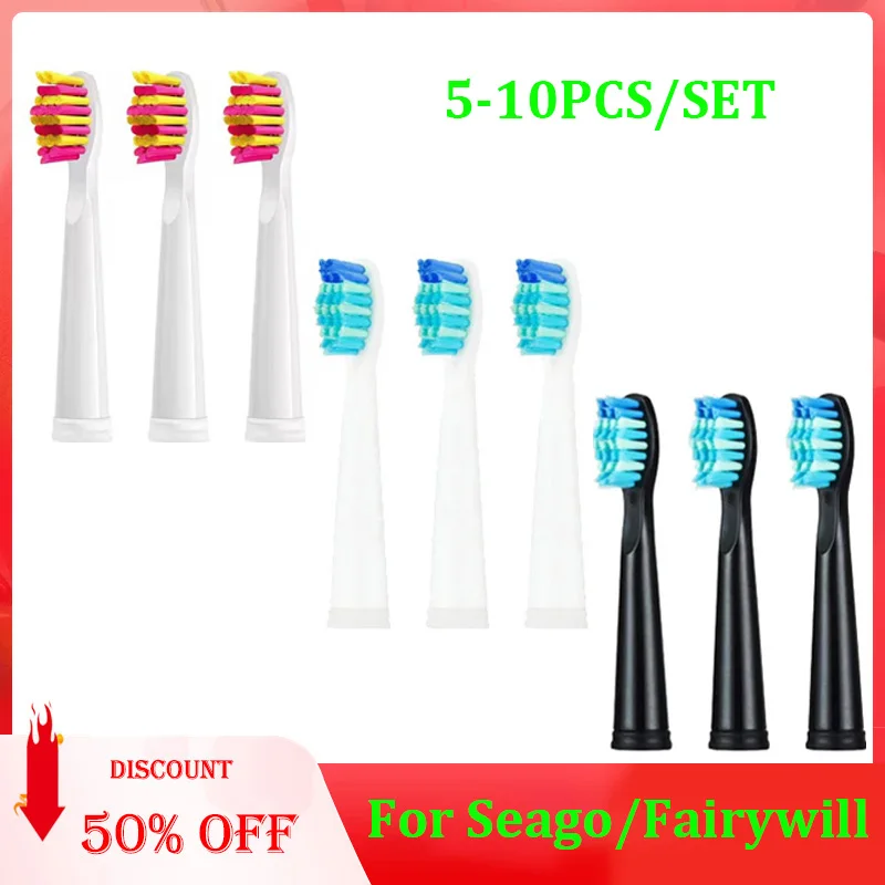 For Seago/Fairywill Electric Toothbrush 5-10Pcs Replaceable Brush Heads Dupont Bristle Brush FW/SG 507/508/515/551/917/959/908