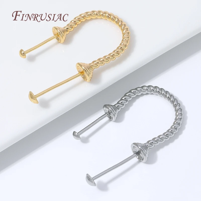 1-3Pcs 18K Gold Plated Twisted Hoop Earring Findings Double Pearl Drop Double Needle Posts DIY Jewelry Making Supplies