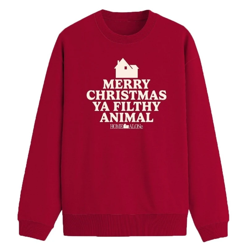 

Men's Christmas Home Alone Filthy Animal Red Graphic Sweatshirt Crew Neck Casual Soft Comfortable Keep Warm Long Sleeve Hoody