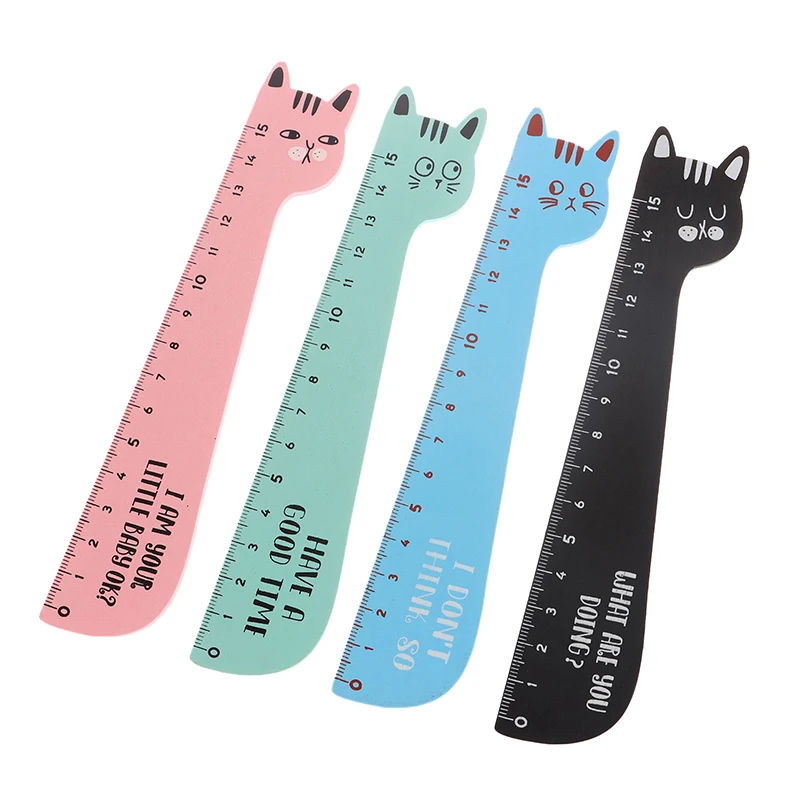 Lovely Cat Wooden Straight Ruler Cute Cartoon Kitten Ruler Sewing Drawing Painting Tools Office School Stationery Supplies