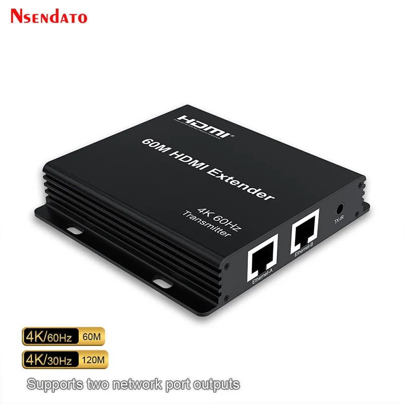 4K 60Hz HDMI Extender Over RJ45 60M HDMI To Dual Ethernet Extender Kit HDMI 2.0 Cascade Connection Receiver Extender For PC TV