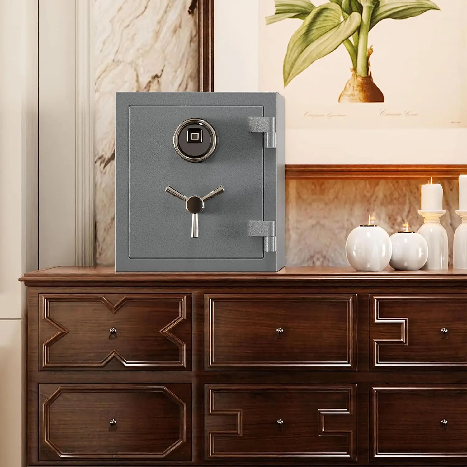 Deluxe Biometric Safe Box,Digital Fingerprint Fireproof Waterproof Safe with Touch Screen,Removable Shelf and 3 Spoke Handle,Hom