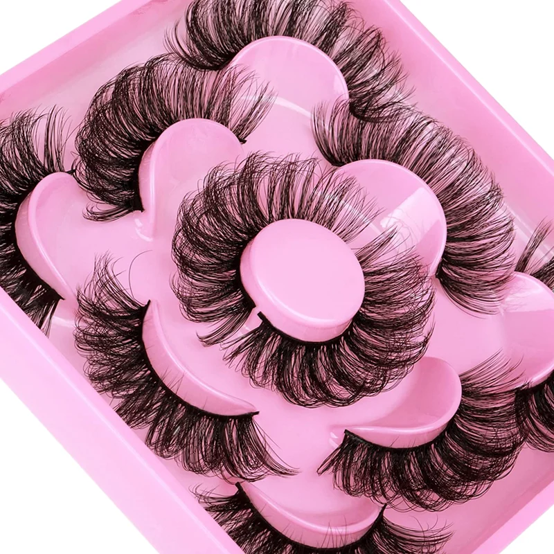 5 Pairs Russian Strip Lashes Fluffy Faux Mink Lashes 3D False Eyelashes Russian Volume Eyelashes Fake Eyelashes