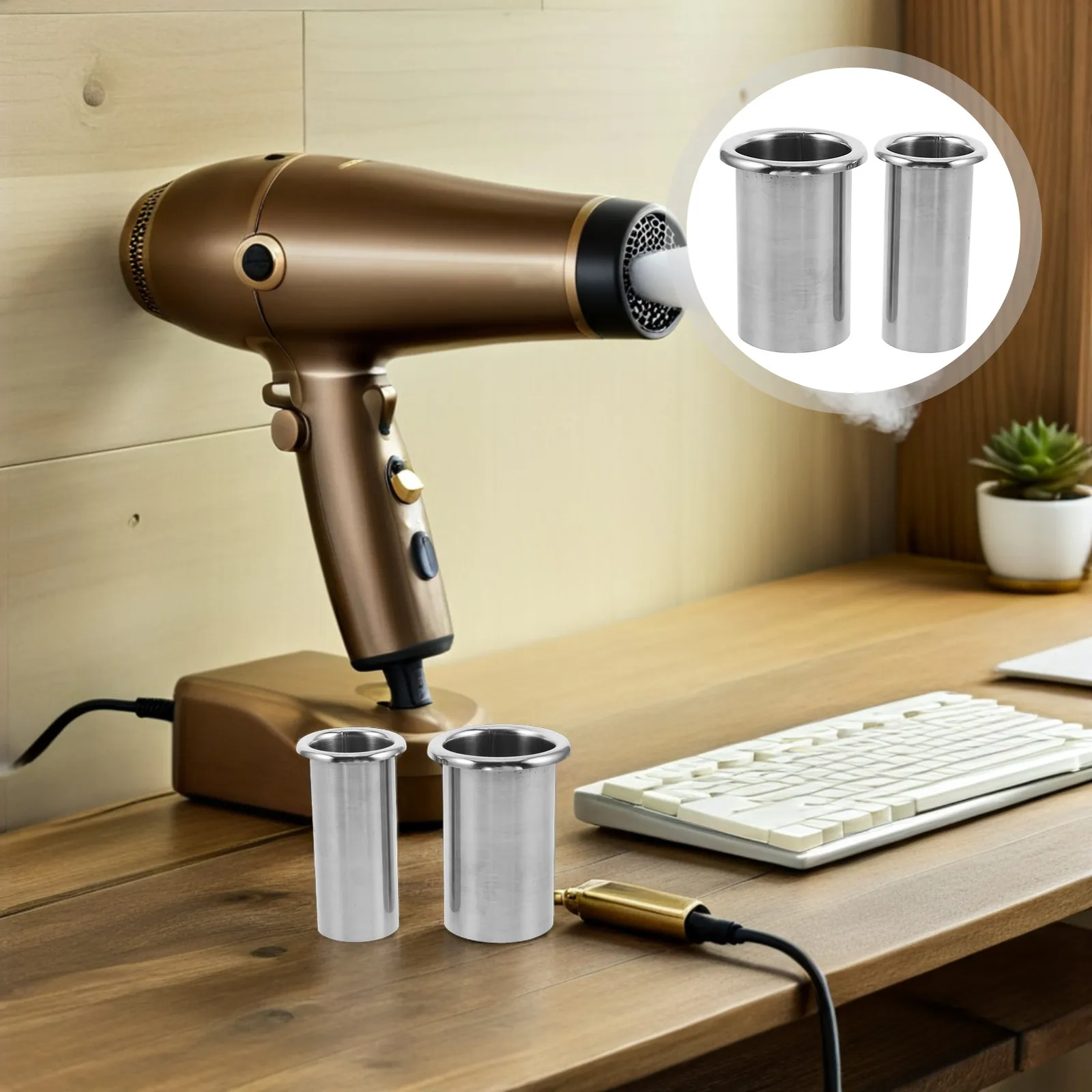 2Pcs Hair Dryer Organizer Stainless Steel Holder Dual Stand Heat Resistant Curling Iron Storage Blow Dryer Insert for Vanity view 4