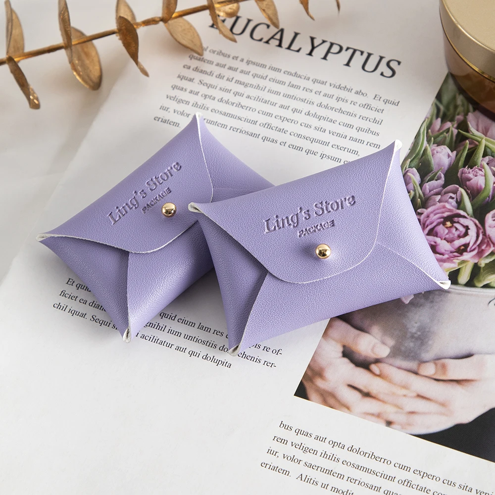 

50/100Pcs Custom Logo Violet Jewelry Leather Bag Ring Stud Earrings Bracelet Pendant Coin Organizer Pouch Gift Storage Pouch Box