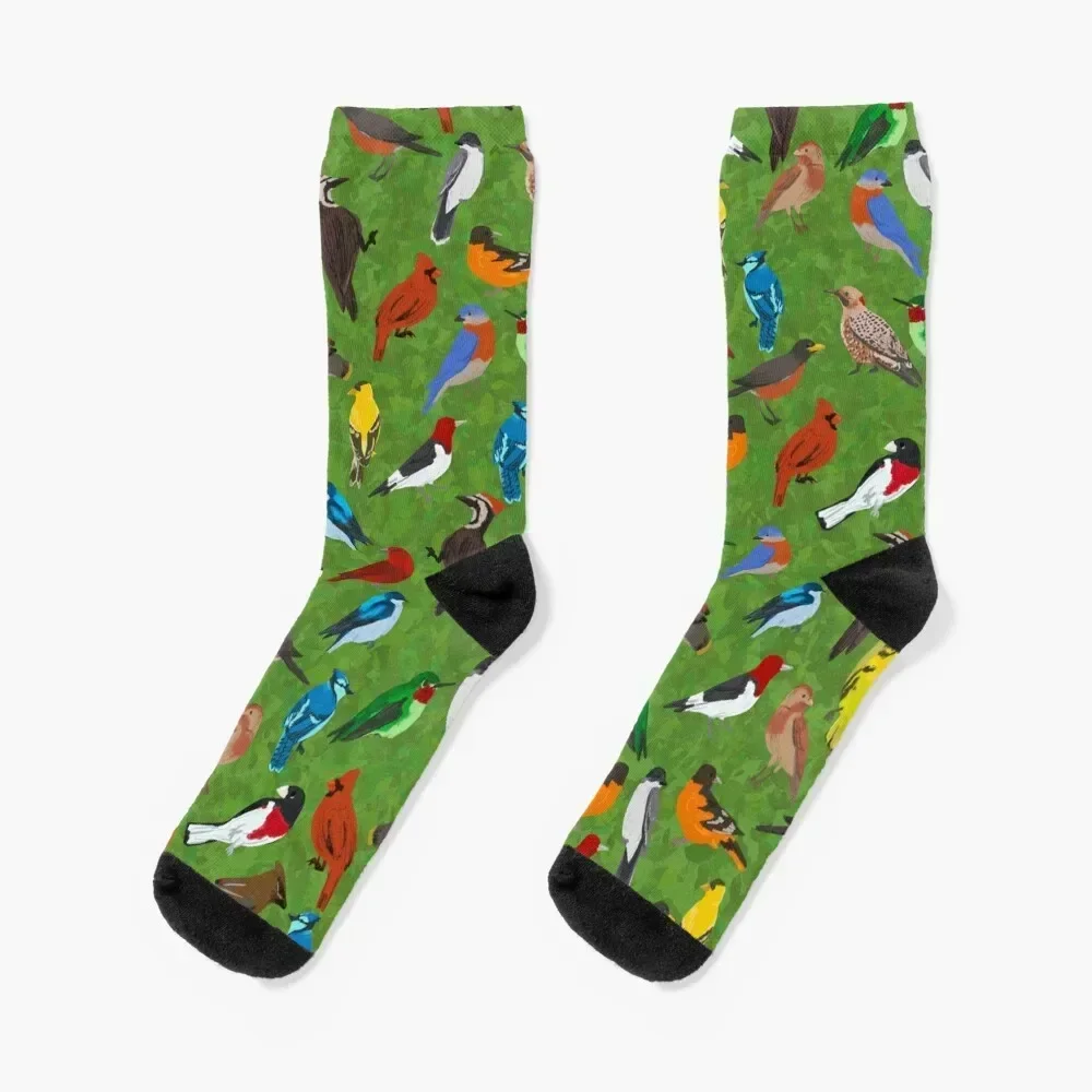 Backyard and Forest Birds on Leafy Background Socks Stockings new in's happy Children's Socks Men's Women's
