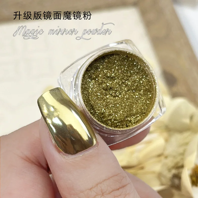 1Jar unghie olografiche specchio in polvere oro/argento/oro Champagne Glitter per unghie Y2K polvere effetto specchio per viso/unghie/trucco occhi e