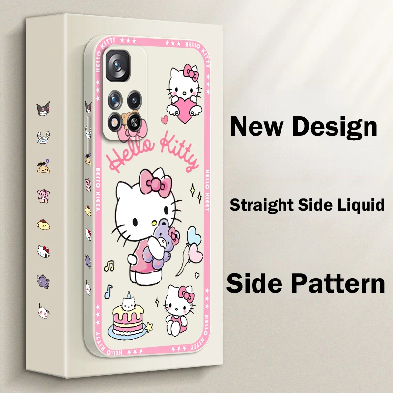 Hello Kitty Voor Xiaomi Redmi Note 12 12S 12r 11 11T 11S 10S 10S 9 8T Pro Plus 5G Vloeibaar Linker Touw Telefoonhoesje