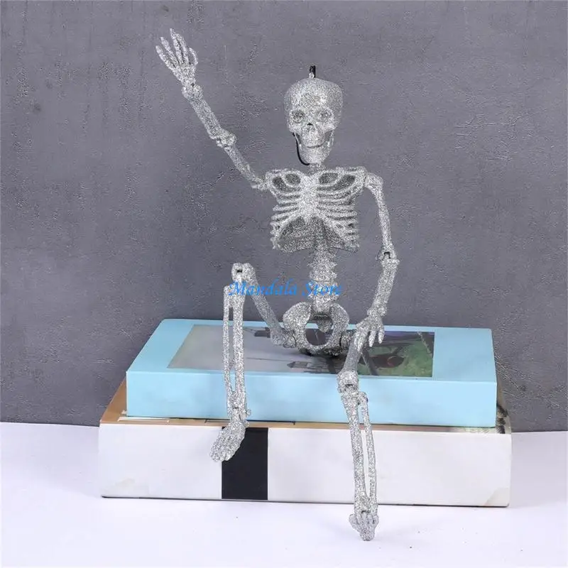 

U2JC Glittering Skeleton Halloween Decoration with Movable Joints Realistic Human Body Bone Hanging Ornament For Doorway