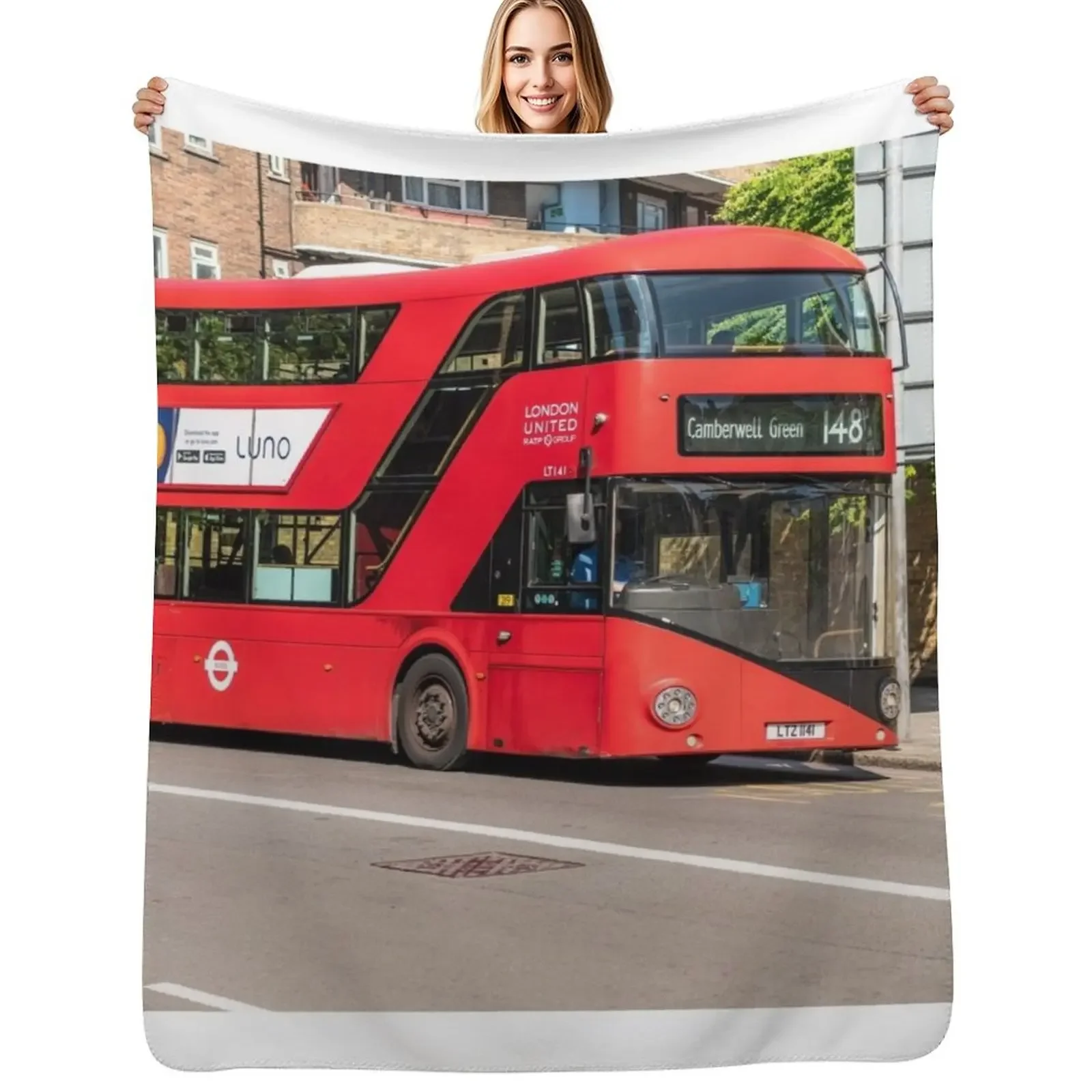 Двухэтажный автобус Red London, маршрут 148, зеленое одеяло Camberwell, одеяла для сна для ребенка, волосатое дизайнерское одеяло