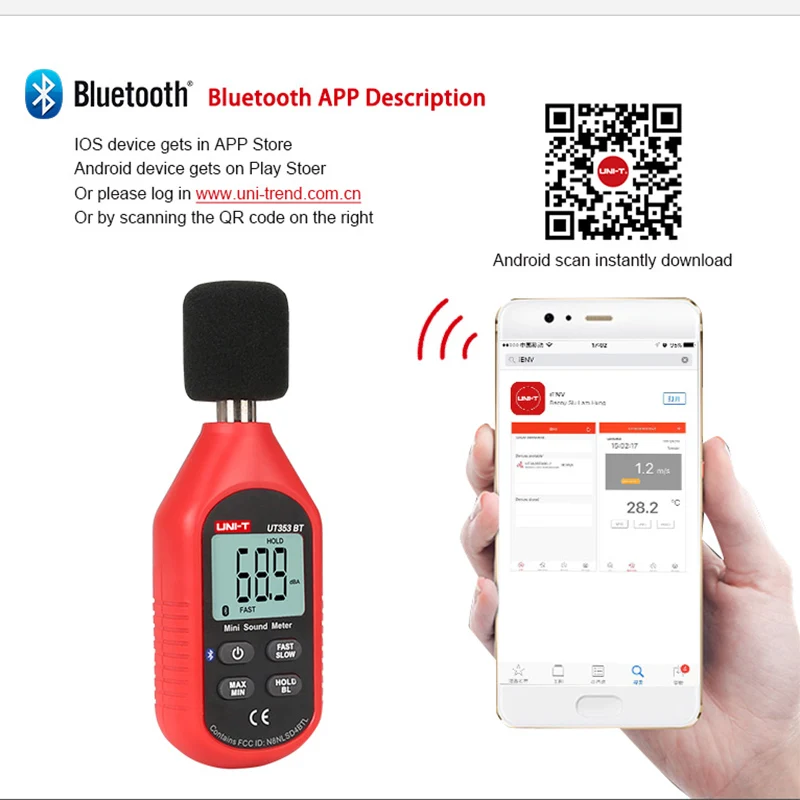 UNI-T UT353BT Mini Sound Level Meter/Bluetooth di Comunicazione LUX Digital Light Метр Industriale/Famiglia Rumore Метр,