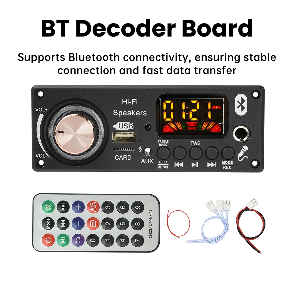 Bluetooth 5.3 MP3 Decoding Board with TPA3116D2 Dual Chip Amplifier 2*50W+100W for Car Audio Lossless Playback Decoder Nodule