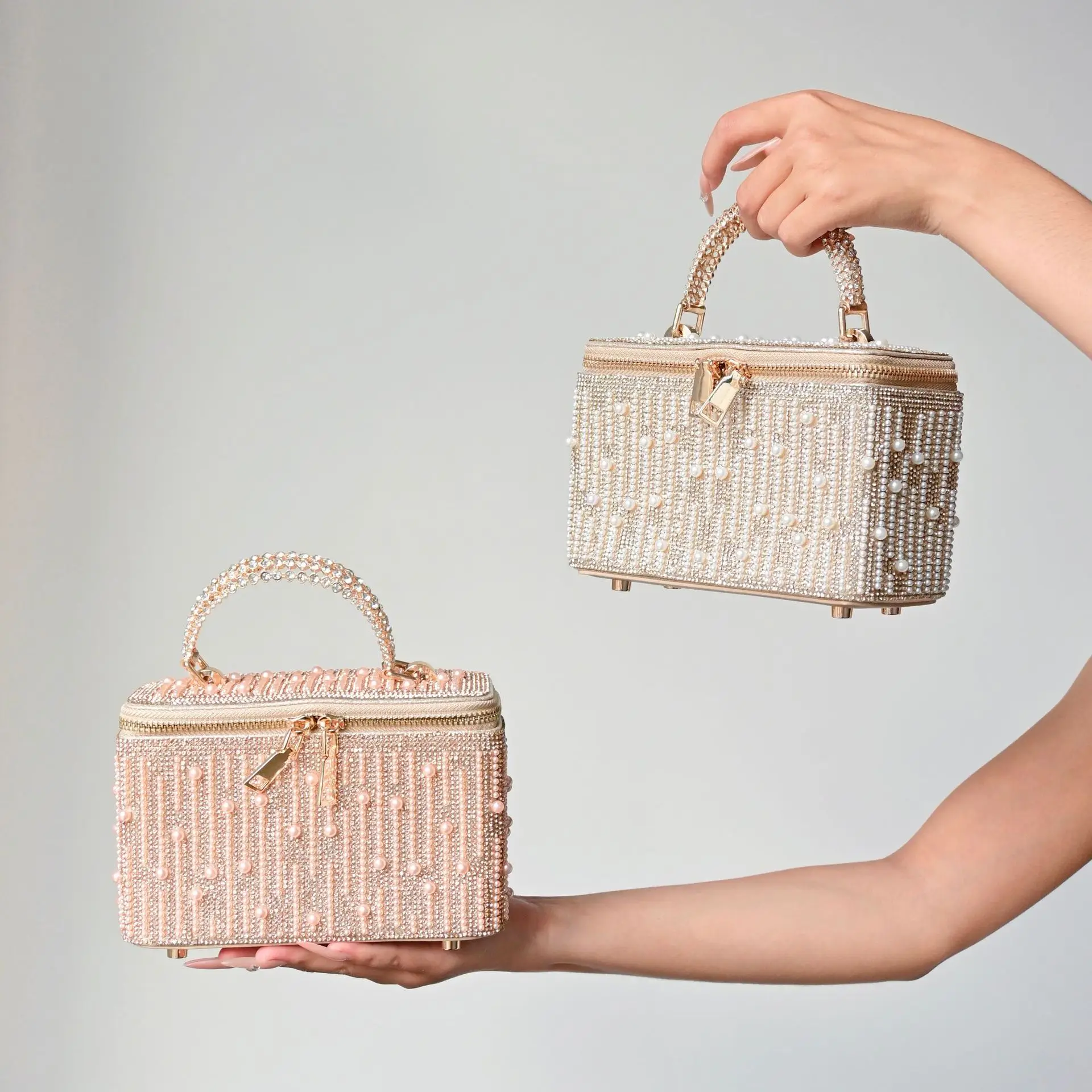 Xiaoxiangfeng temperament diamond-encrusted square box bag cross-border pearl handbag chain bag versatile hand bag