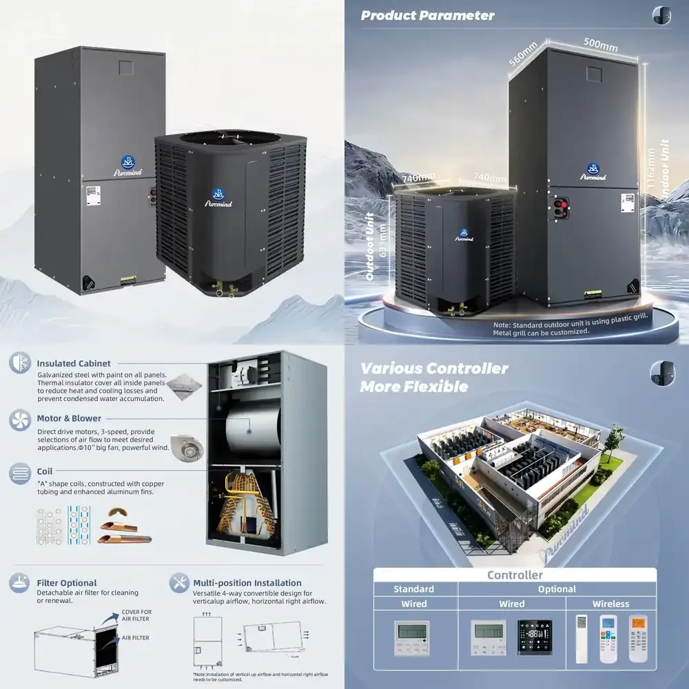 

Puremind Top Discharge 18 SEER Air Handler AHU 24000Btu-60000Btu R410a Inverter Heat Pump Air Handling Unit 3 4 5 Ton