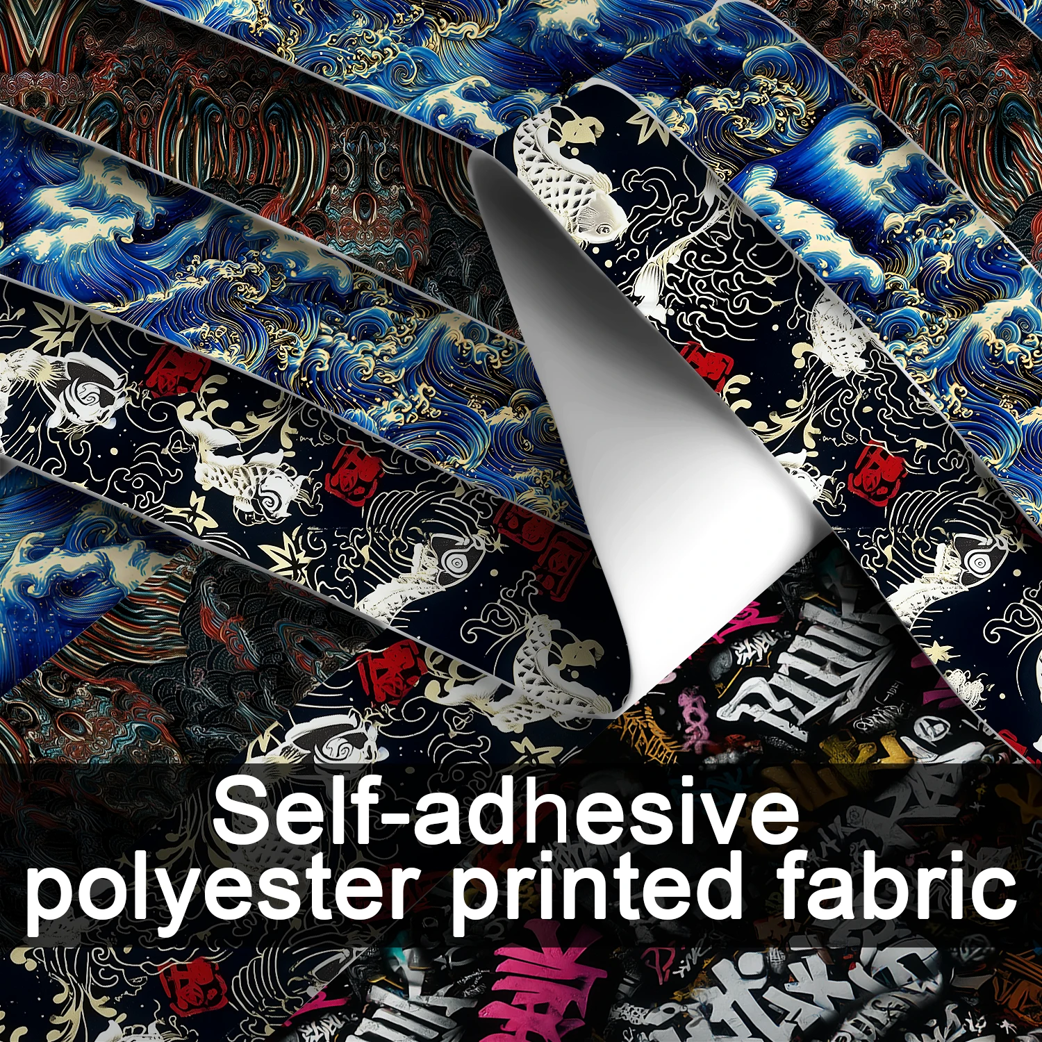 48x100cm Japanese Pattern Self-Adhesive Polyester Fabric Sticker Single Roll For Car Seat Office Chair Renovation