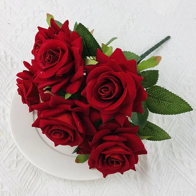 Wedding Decor Artificial Silk Roses Bouquet Bridal Hand Holding Flower Home Living Room Garden Red Pink Fake Flowers Decoration