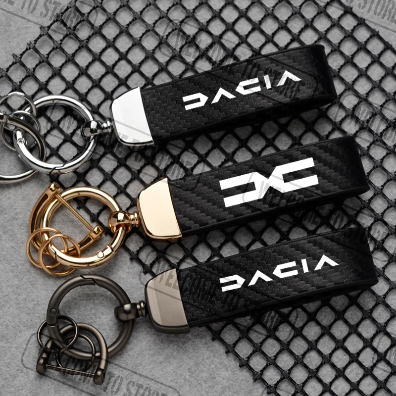 Para Dokker Stepway Duster Logan Sandero Jogger Lodgy LOGO llavero de cuero de fibra de carbono para coche hebilla de herradura accesorios de joyería