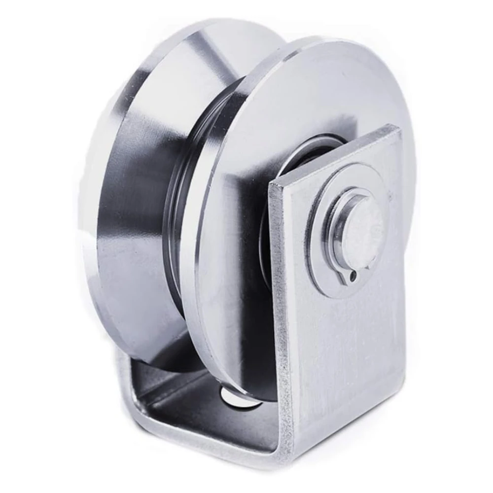 

Heavy Duty Caster Wheels 2 inch 304 Stainless Steel Sliding Gate Rollers Wheel Bearing V Groove Guide Pulley Bracket for Lifting