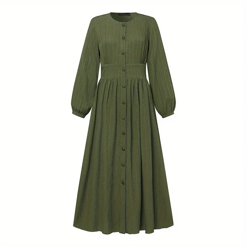 Vêtements pour femmes musulmanes rétro à manches longues Robe de couleur unie printemps et automne nouveau gilet élégant jupe Robe